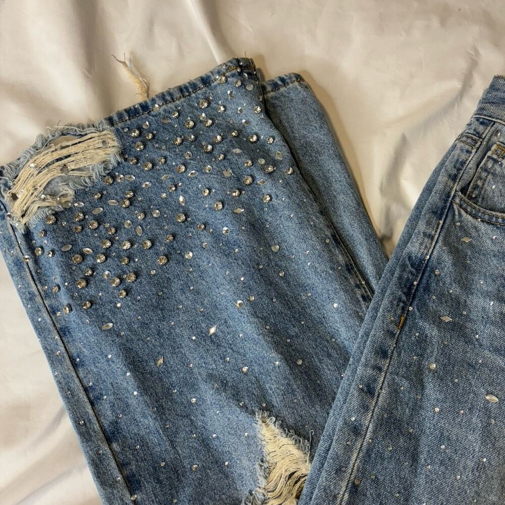 F21 Rhinestone High Rise Flare Jeans - Picture 5 of 6